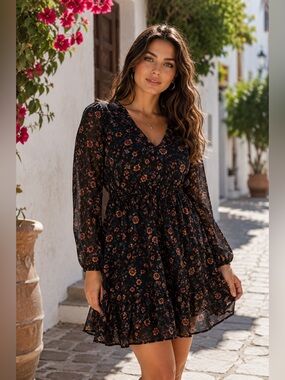 🖤🌸 NWT MSK Women’s Black Floral Ruffled Shift Dress 🌸🖤